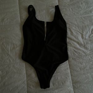 Black low back zipper front swimsuit